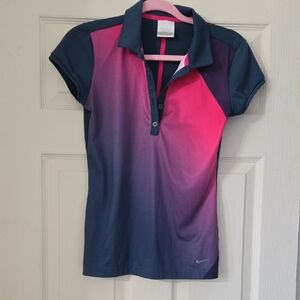 Nike Pink and Blue Gradient Polo Shirt